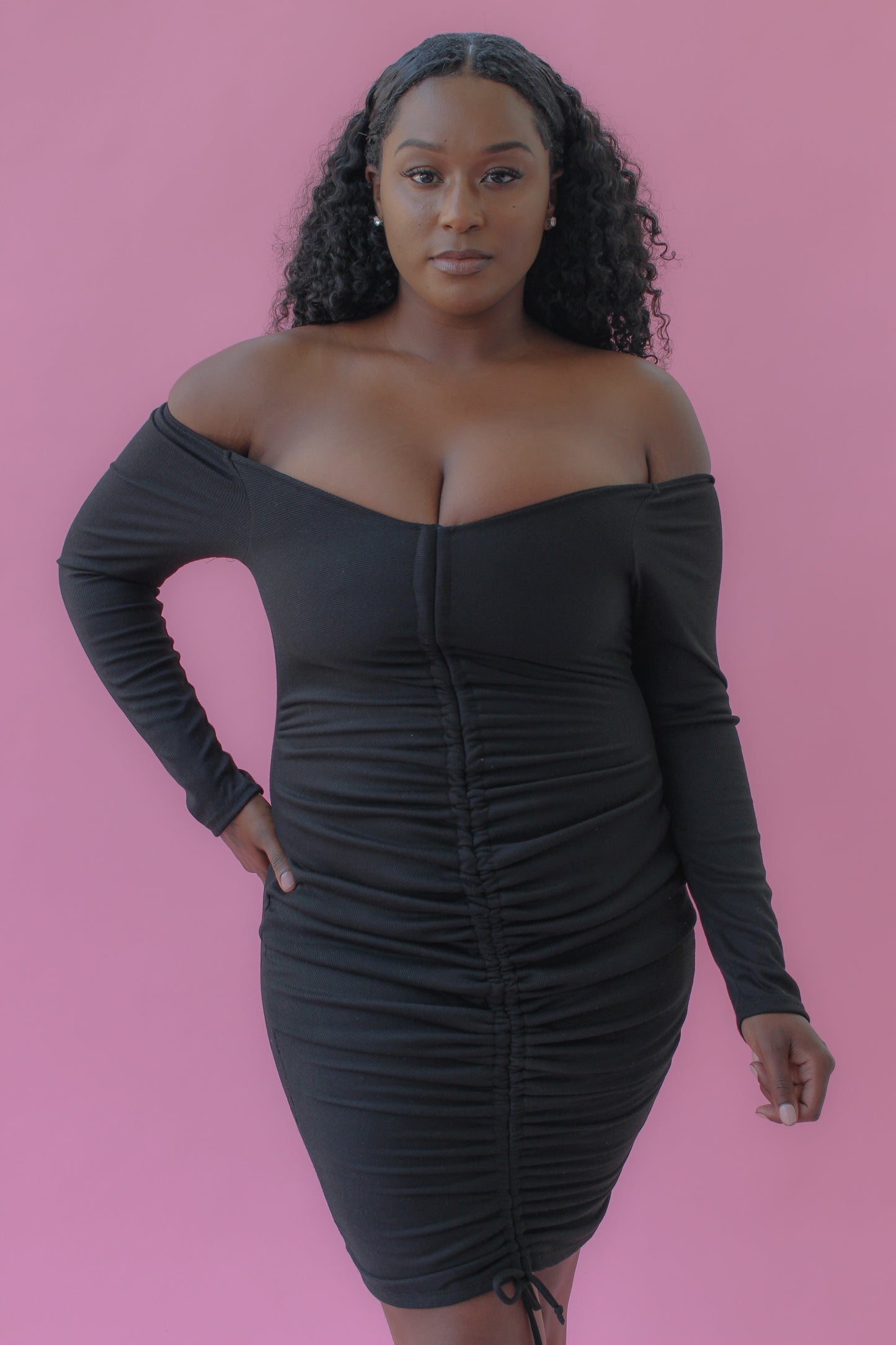 RUCHED MIDI DRESS