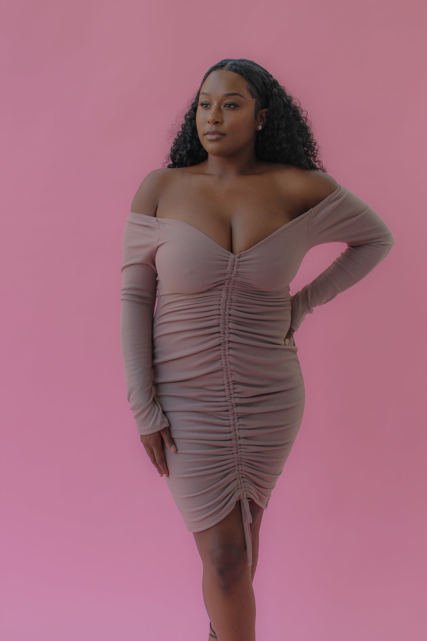 RUCHED MIDI DRESS