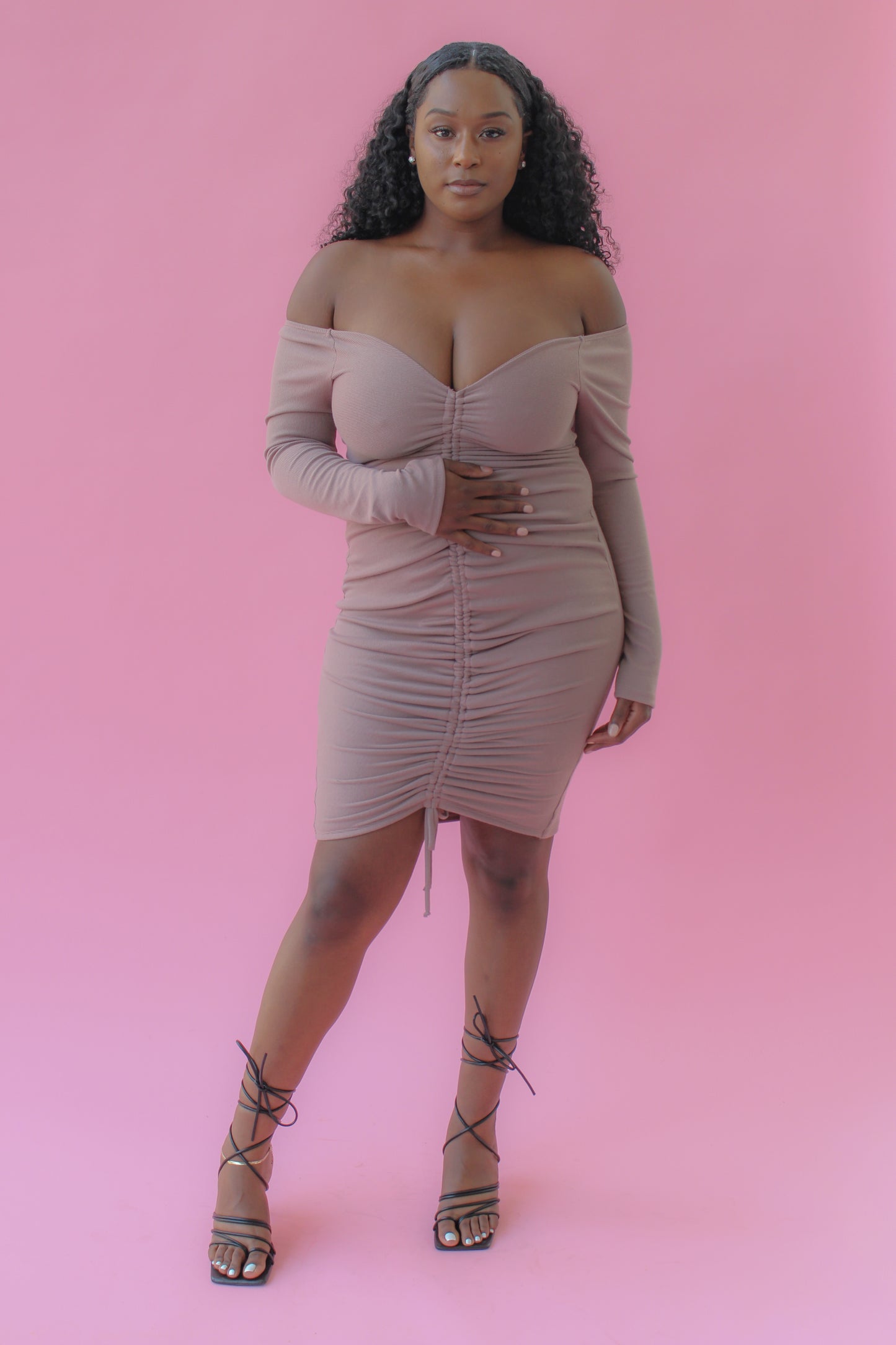 RUCHED MIDI DRESS